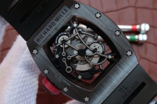 Replica Richard Mille RM055 Black Ceramic Red Inner Bezel Skeleton Dial Black Rubber Strap MIYOTA8215 - Image 6