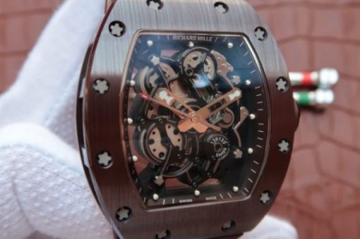 Replica Richard Mille RM055 Brown Ceramic Brown Inner Bezel Skeleton Dial Brown Rubber Strap MIYOTA8215 - Image 3