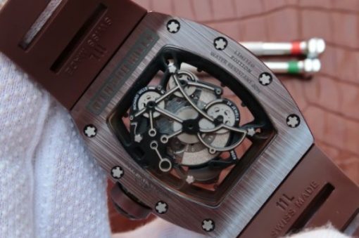 Replica Richard Mille RM055 Brown Ceramic Brown Inner Bezel Skeleton Dial Brown Rubber Strap MIYOTA8215 - Image 6