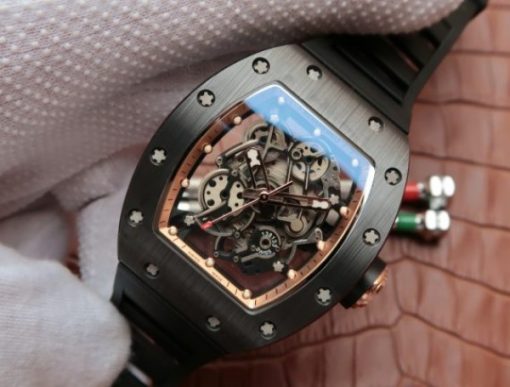 Replica Richard Mille RM055 Black Ceramic RG Inner Bezel Skeleton Dial Black Rubber Strap MIYOTA8215 - Image 2