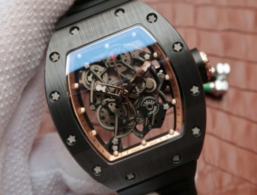 Replica Richard Mille RM055 Black Ceramic RG Inner Bezel Skeleton Dial Black Rubber Strap MIYOTA8215 - Image 3