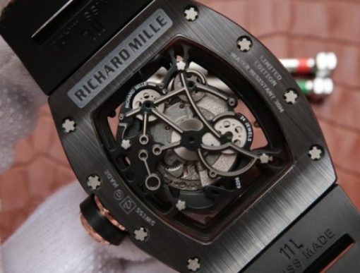 Replica Richard Mille RM055 Black Ceramic RG Inner Bezel Skeleton Dial Black Rubber Strap MIYOTA8215 - Image 6