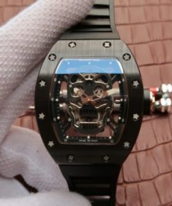 Replica Richard Mille RM 052 Skull Watch Black Ceramic Skeleton Dial Black Rubber Strap 6T51