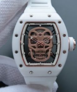 Replica Richard Mille RM052 White Ceramic Gold Skull Dial White Rubber Strap MIYOTA8215