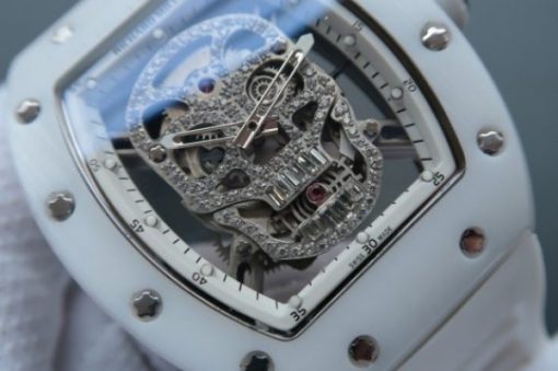 Replica Richard Mille RM052 White Ceramic Diamonds Skull Dial White Rubber Strap MIYOTA8215 - Image 2