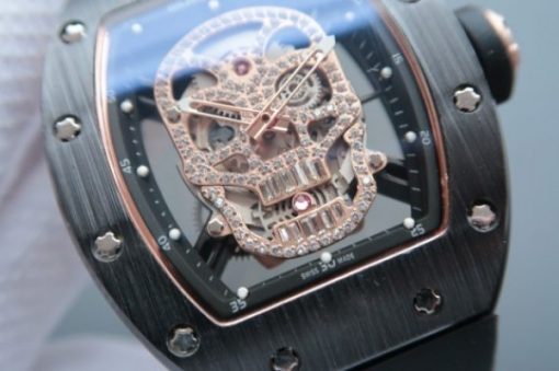 Replica Richard Mille RM052 Black Ceramic Full Paved Diamonds Skull Dial Black Rubber Strap MIYOTA8215 - Image 2