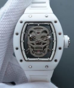 Replica Richard Mille RM052 White Ceramic SS Skull Dial White Rubber Strap MIYOTA8215