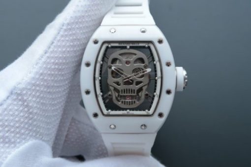 Replica Richard Mille RM052 White Ceramic SS Skull Dial White Rubber Strap MIYOTA8215