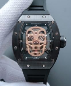 Replica Richard Mille RM052 Black Ceramic Gold Skull Dial Black Rubber Strap MIYOTA8215