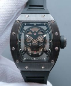 Replica Richard Mille RM 052 Skull Watch Black Ceramic Skeleton Dial Black Rubber Strap MIYOTA8215