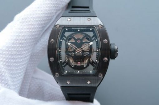 Replica Richard Mille RM 052 Skull Watch Black Ceramic Skeleton Dial Black Rubber Strap MIYOTA8215