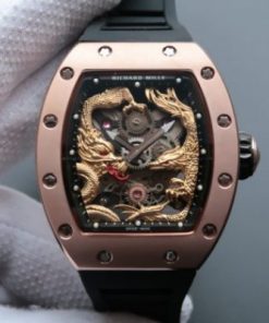 Replica Richard Mille RM057 Dragon Phoenix RG Case YG Dragon Dial Black Rubber Strap