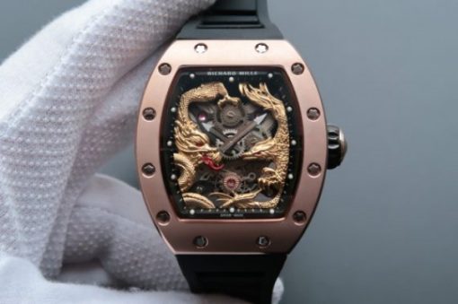 Replica Richard Mille RM057 Dragon Phoenix RG Case YG Dragon Dial Black Rubber Strap