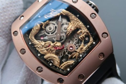 Replica Richard Mille RM057 Dragon Phoenix RG Case YG Dragon Dial Black Rubber Strap - Image 2