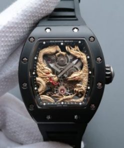 Replica Richard Mille RM057 Dragon Phoenix PVD SS Case YG Dragon Dial Black Rubber Strap