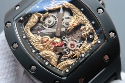 Replica Richard Mille RM057 Dragon Phoenix PVD SS Case YG Dragon Dial Black Rubber Strap - Image 2