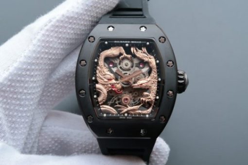 Replica Richard Mille RM057 Dragon Phoenix PVD SS Case RG Dragon Dial Black Rubber Strap