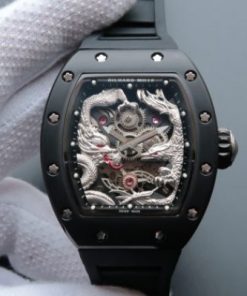 Replica Richard Mille RM057 Dragon Phoenix PVD SS Case Silver Dragon Dial Black Rubber Strap
