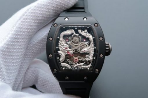 Replica Richard Mille RM057 Dragon Phoenix PVD SS Case Silver Dragon Dial Black Rubber Strap