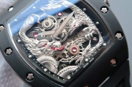 Replica Richard Mille RM057 Dragon Phoenix PVD SS Case Silver Dragon Dial Black Rubber Strap - Image 2