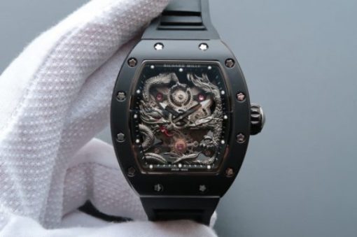 Replica Richard Mille RM057 Dragon Phoenix PVD SS Case Dragon Dial Black Rubber Strap