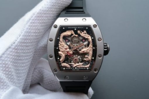 Replica Richard Mille RM057 Dragon Phoenix SS Case RG Dragon Dial Black Rubber Strap