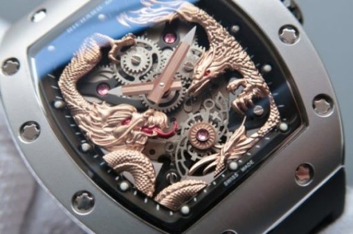 Replica Richard Mille RM057 Dragon Phoenix SS Case RG Dragon Dial Black Rubber Strap - Image 2