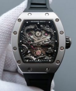 Replica Richard Mille RM057 Dragon Phoenix SS Case Black Dragon Dial Black Rubber Strap