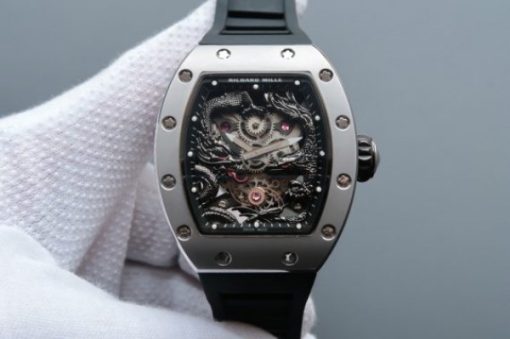 Replica Richard Mille RM057 Dragon Phoenix SS Case Black Dragon Dial Black Rubber Strap