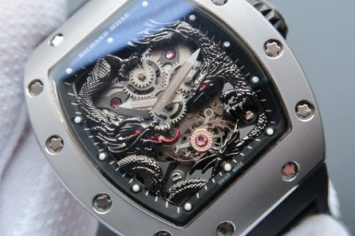 Replica Richard Mille RM057 Dragon Phoenix SS Case Black Dragon Dial Black Rubber Strap - Image 2