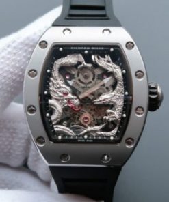 Replica Richard Mille RM057 Dragon Phoenix SS Case Silver Dragon Dial Black Rubber Strap