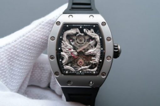 Replica Richard Mille RM057 Dragon Phoenix SS Case Silver Dragon Dial Black Rubber Strap