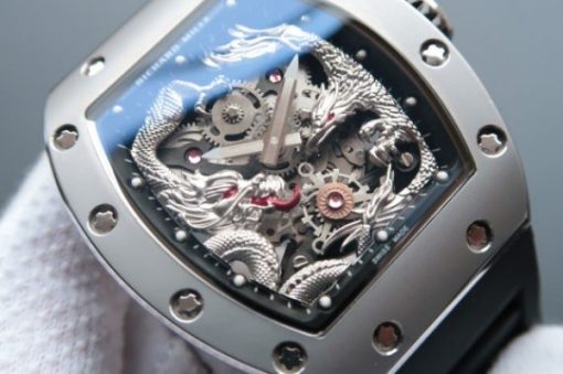 Replica Richard Mille RM057 Dragon Phoenix SS Case Silver Dragon Dial Black Rubber Strap - Image 2