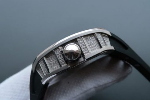 Replica Richard Mille RM057 Dragon Phoenix SS Case Diamonds Bezel Silver Dial Black Rubber Strap - Image 3