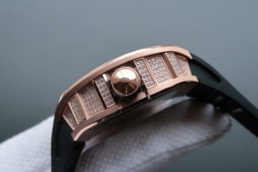 Replica Richard Mille RM057 Dragon Phoenix RG Case Diamonds Bezel RG Dial Black Rubber Strap - Image 3