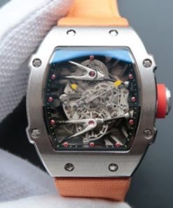 Replica Richard Mille RM027 SS Skeleton Dial Black Inner Bezel Orange Nylon Strap 6T51