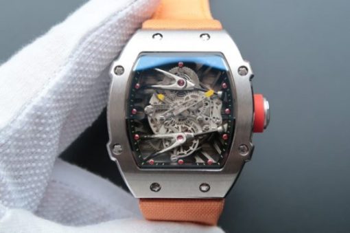 Replica Richard Mille RM027 SS Skeleton Dial Black Inner Bezel Orange Nylon Strap 6T51