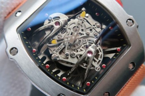 Replica Richard Mille RM027 SS Skeleton Dial Black Inner Bezel Orange Nylon Strap 6T51 - Image 2