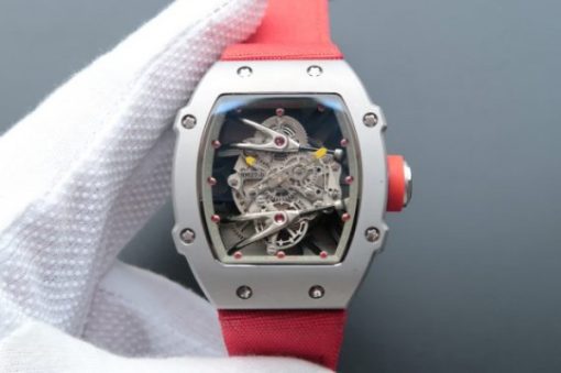Replica Richard Mille RM027 SS Skeleton Dial Gray Inner Bezel Red Nylon Strap 6T51