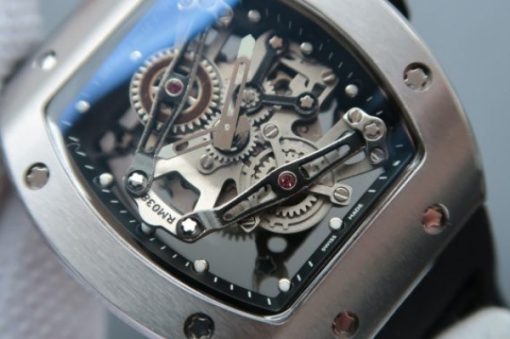 Replica Richard Mille RM038 SS Black Inner Bezel Skeleton Dial Black Rubber Strap Jap Quartz - Image 3