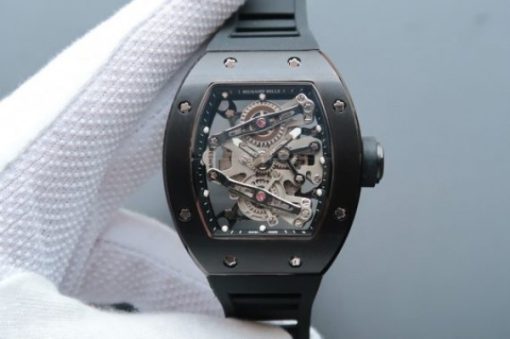 Replica Richard Mille RM038 PVD Black Inner Bezel Skeleton Dial Black Rubber Strap Jap Quartz