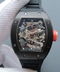 Replica Richard Mille RM038 RG Black Inner Bezel Skeleton Dial Black Rubber Strap Jap Quartz
