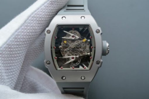 Replica Richard Mille RM027 SS Skeleton Dial Gray Inner Bezel Gray Rubber Strap 6T51