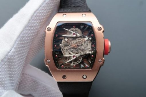 Replica Richard Mille RM027 RG Skeleton Dial Black Nylon Strap 6T51