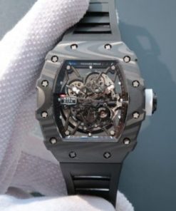 Replica Richard Mille RM035 Rafael Nadal Forge Carbon Titanium Case KVF Skeleton Dial White Rubber Strap MIYOTA8215