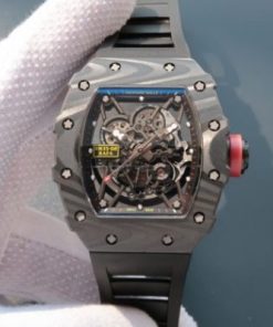 Replica Richard Mille RM035 Rafael Nadal Forge Carbon Titanium Case KVF Skeleton Dial Red Black Rubber Strap MIYOTA8215