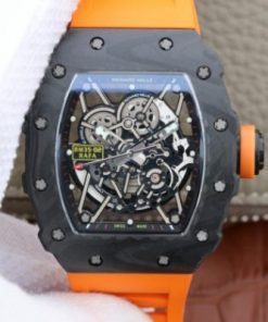 Replica Richard Mille RM035-02 Rafael Nadal FC Titanium Case KVF Skeleton Dial Orange Rubber Strap MIYOTA8215
