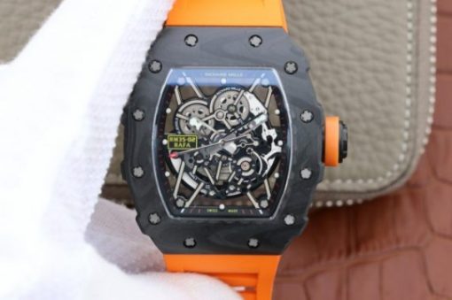 Replica Richard Mille RM035-02 Rafael Nadal FC Titanium Case KVF Skeleton Dial Orange Rubber Strap MIYOTA8215