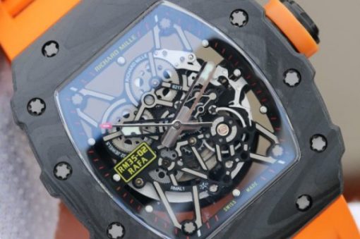 Replica Richard Mille RM035-02 Rafael Nadal FC Titanium Case KVF Skeleton Dial Orange Rubber Strap MIYOTA8215 - Image 3