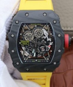 Replica Richard Mille RM035-02 Rafael Nadal FC Titanium Case KVF Skeleton Dial Red Yellow Rubber Strap MIYOTA8215